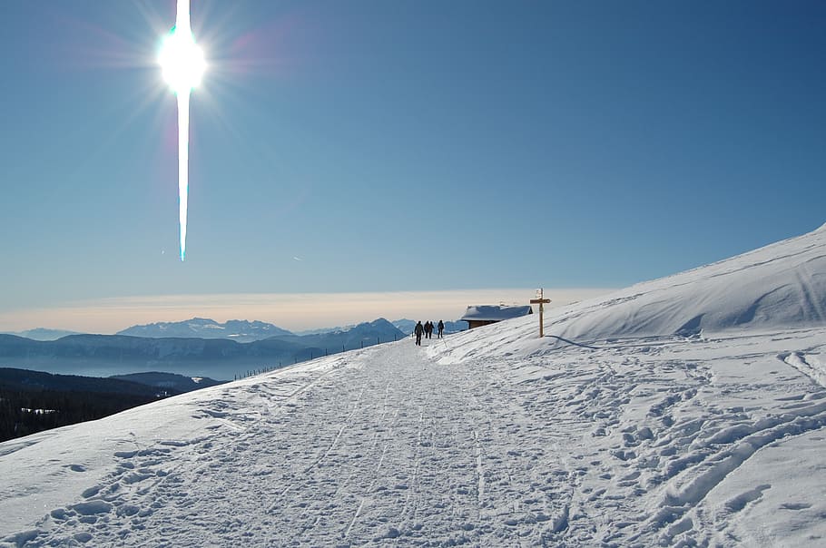 winter, snow, sun, wintry, snowy, footprints, south tyrol, winter dream HD wallpaper