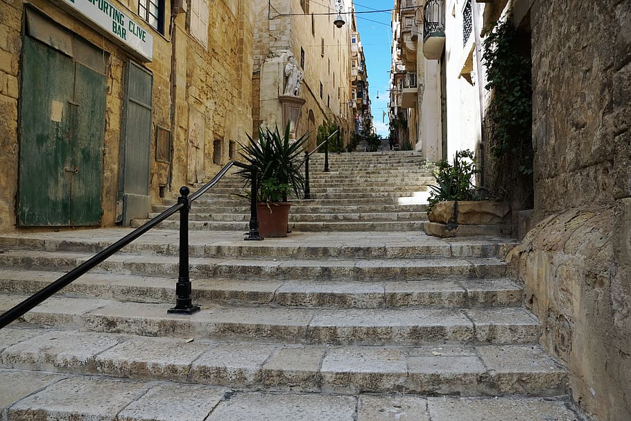 Stairs, Malta, Valetta, gradually, emergence, staircase, architecture, HD wallpaper