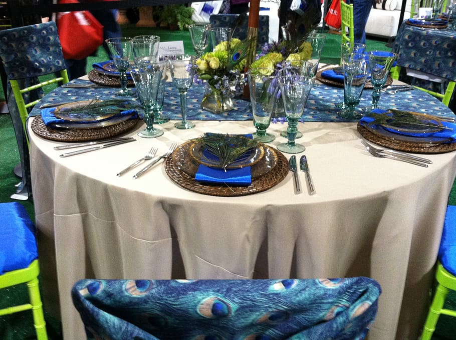 place setting, blue, table setting, patio, elegant, restaurant HD wallpaper