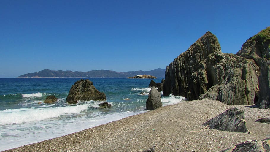 Greece, Skiathos, Rocks, Pebble Beach, sea, island, greek, sporades HD wallpaper