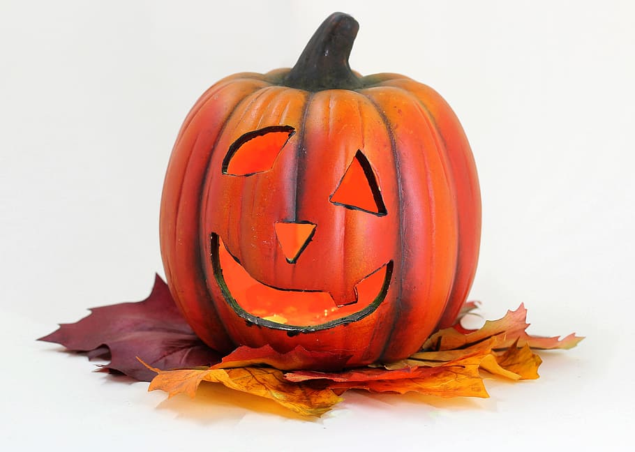 pumpkin, lantern, leaves, halloween, autumn, halloweenkuerbis HD wallpaper