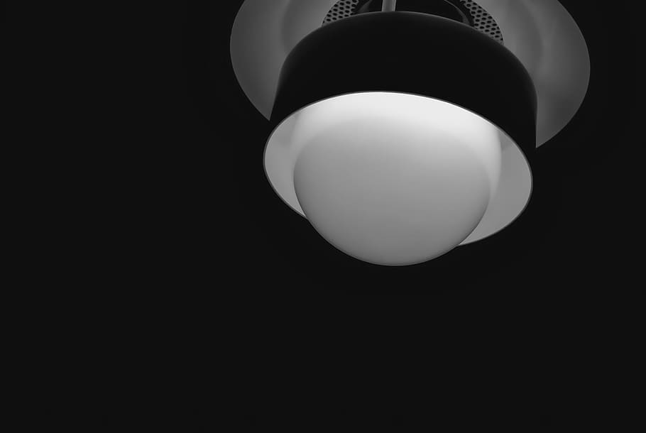 Lamp, Light, Bulb, Dark, Night, Contrast, black, white, interior HD wallpaper
