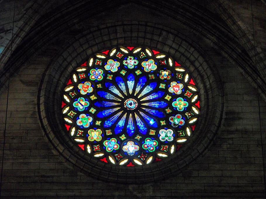 rosette, church window, color, pattern, glass window, believe, HD wallpaper