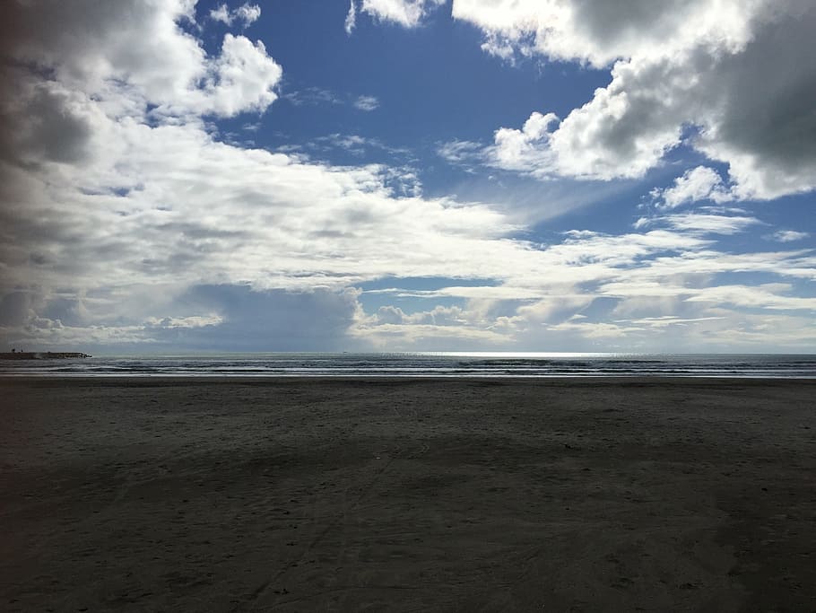 landscape, sea, cloud, clouds, horizont, white, blag sand, beach HD wallpaper