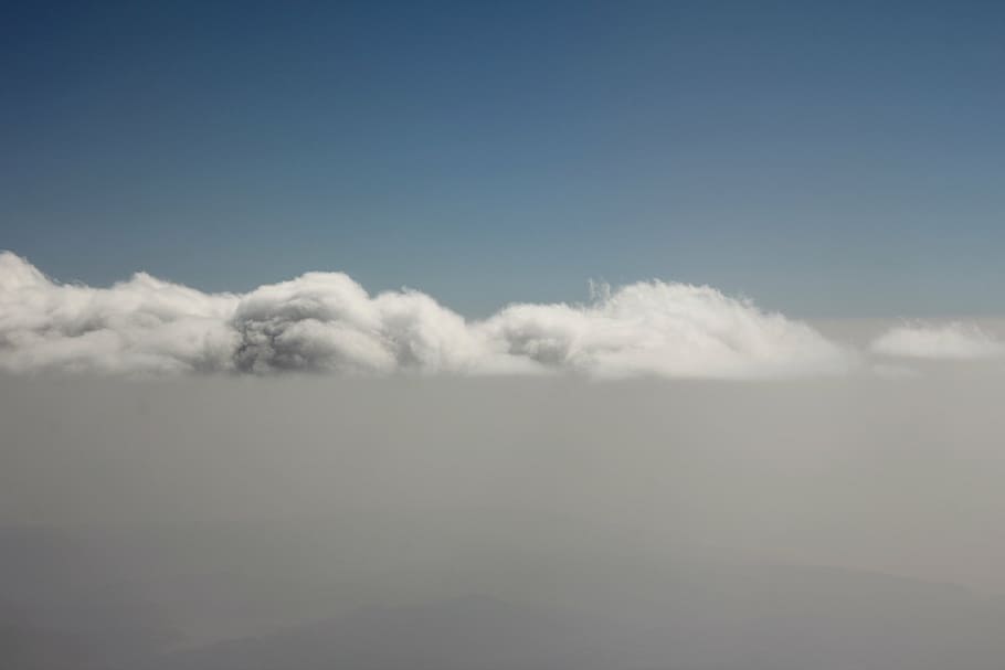 clouds, mountains, sky, white, overview, fleecy, in the sky HD wallpaper