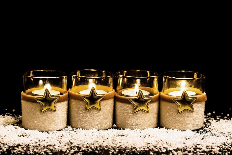 four glass candle holders photo, fourth advent, 4, candlelight, HD wallpaper