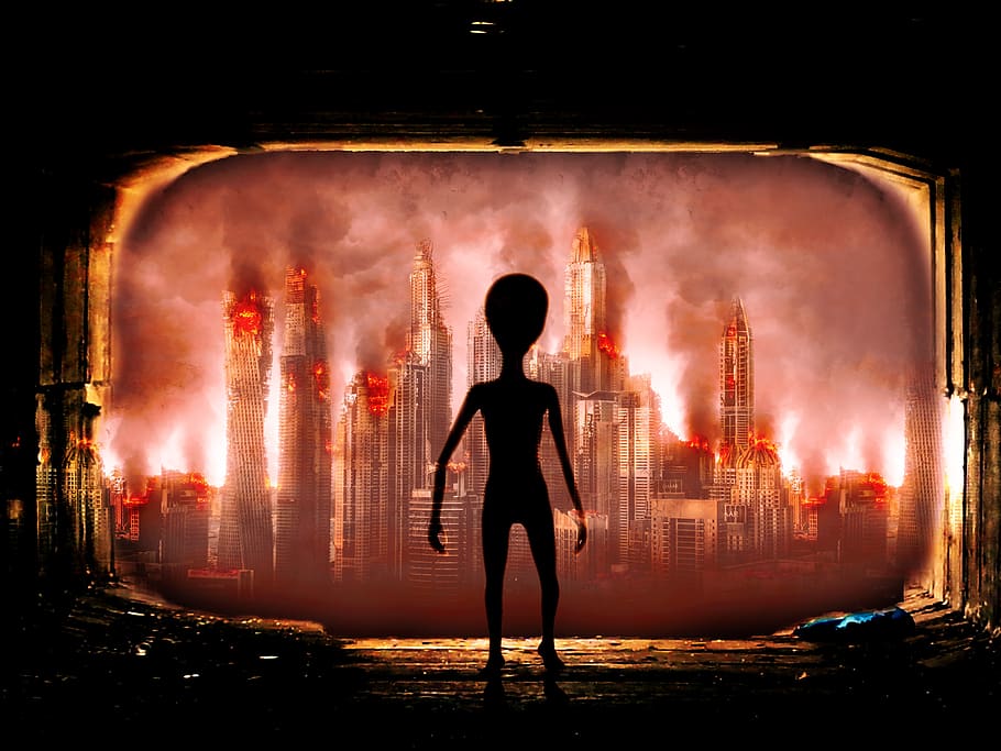 invasion, alien, ufo, futuristic, earth, annihilation, planet, HD wallpaper