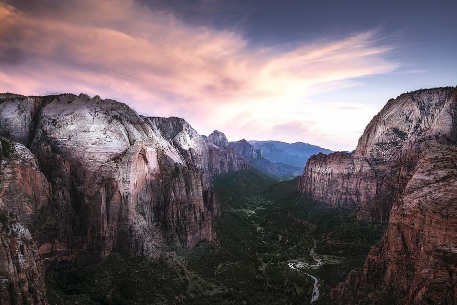 river under rock mountains, bird's eye view of mountains and river HD wallpaper
