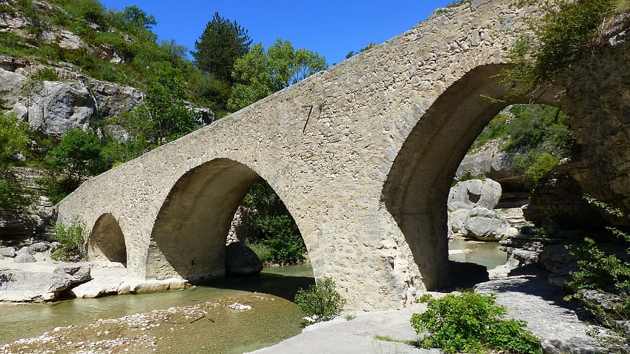 landscape, bridge, water courses, river, arches, monument, pierre HD wallpaper