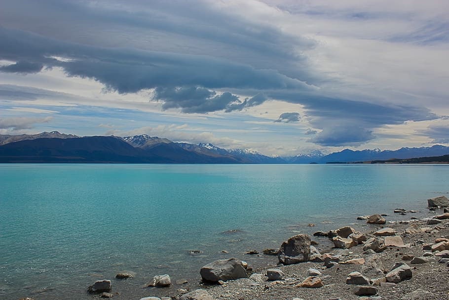 Lake, Clouds, Landscape, Scenery, blue, new zealand, water HD wallpaper