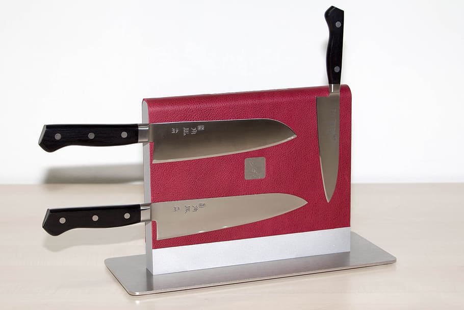 kitchen, knife block, storage, budget, aluminium, leather, red HD wallpaper