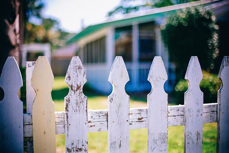 white wooden fence close up photography, picket fences, fencing, HD wallpaper