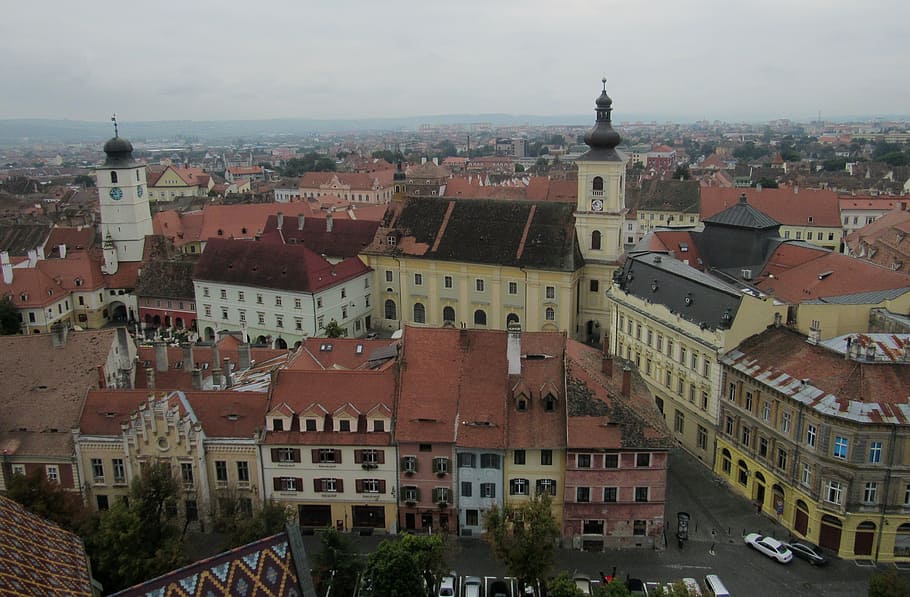 sibiu, transylvania, romania, buildings, old town, panorama, HD wallpaper