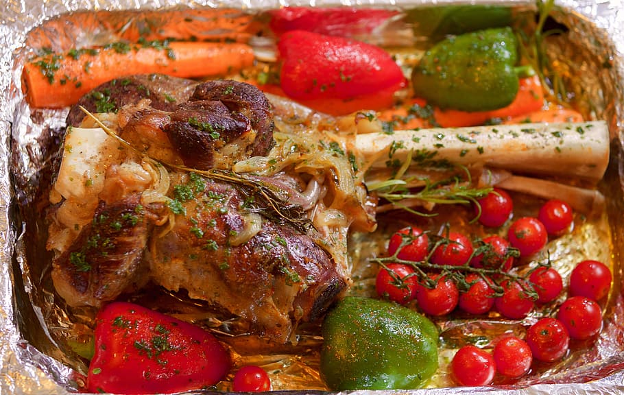 leg of lamb, tjena-kitchen, vegetables, red meat, french dish, HD wallpaper