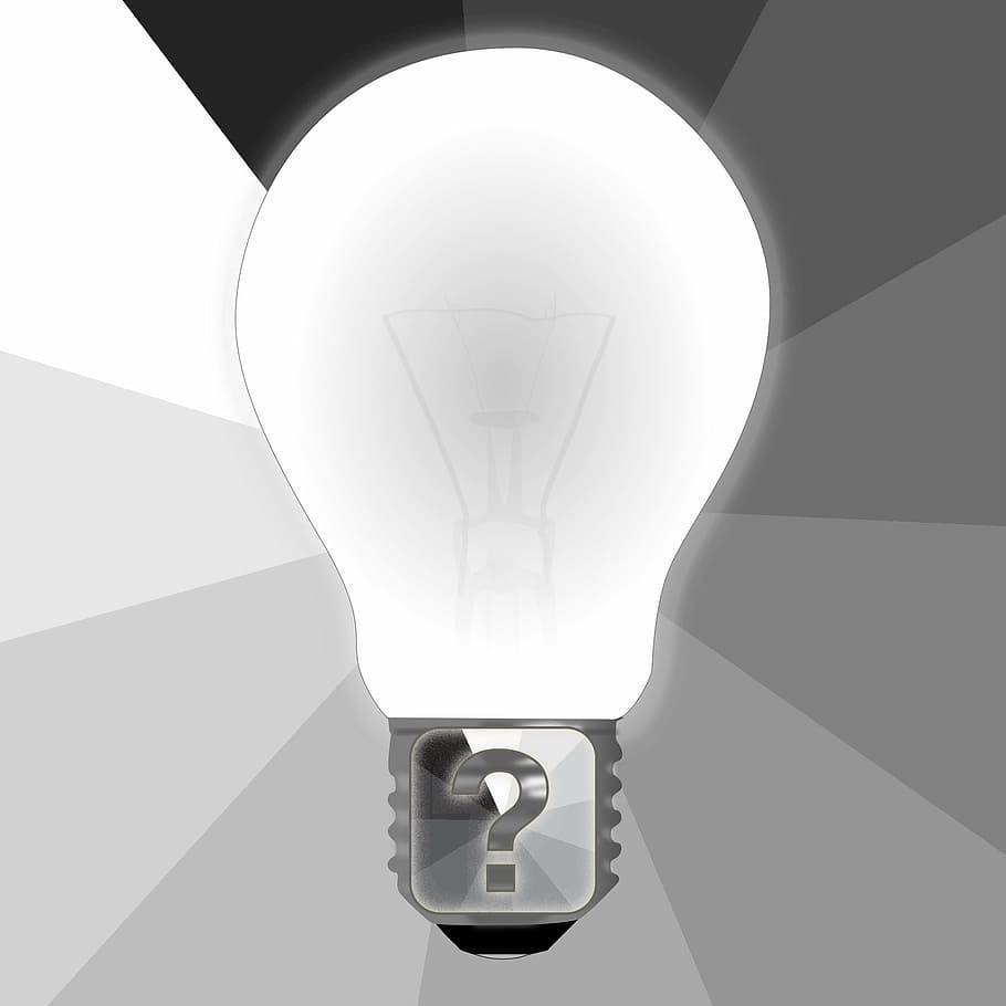 white light bulb illustration, question, idea, question mark