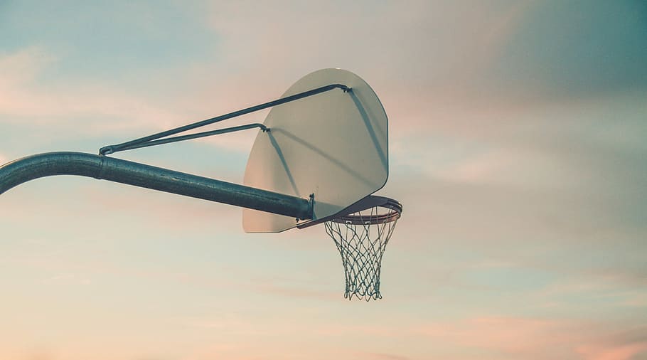 low-angle photography of basketball hoop, white basketball hoop