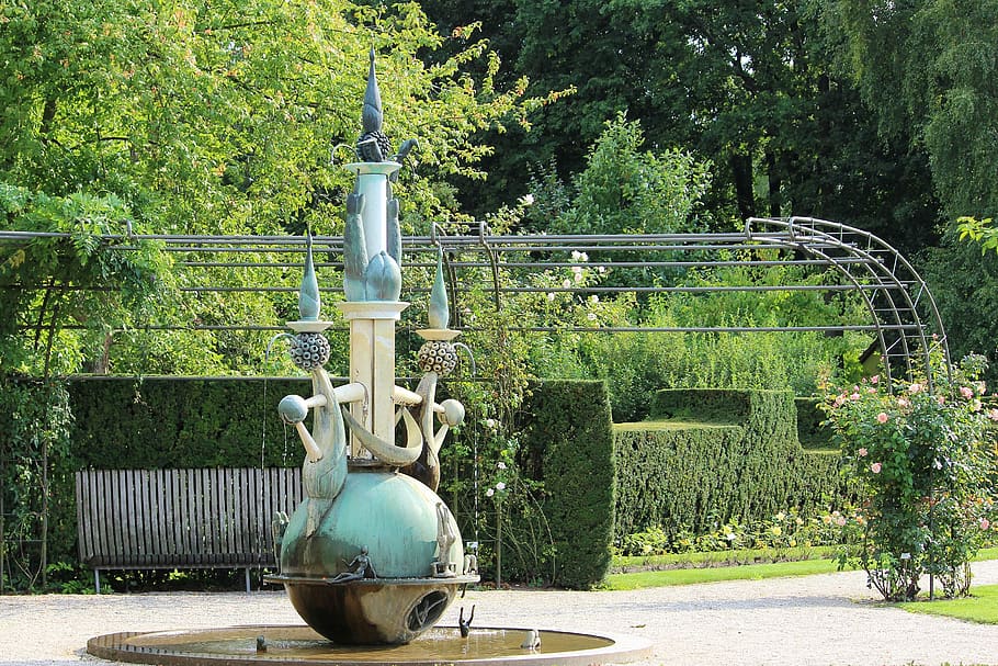 fountain, water, water feature, bubble, tree, plant, day, art and craft HD wallpaper