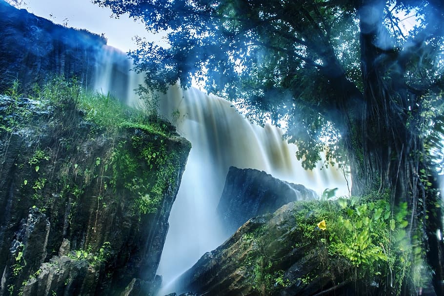 waterfall, falling, landscape, wilderness, scenery, natural HD wallpaper