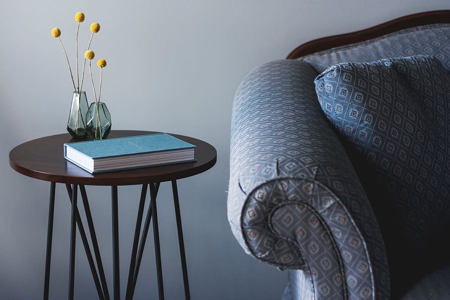 teal book on brown table, house, interior, design, couch, sofa HD wallpaper