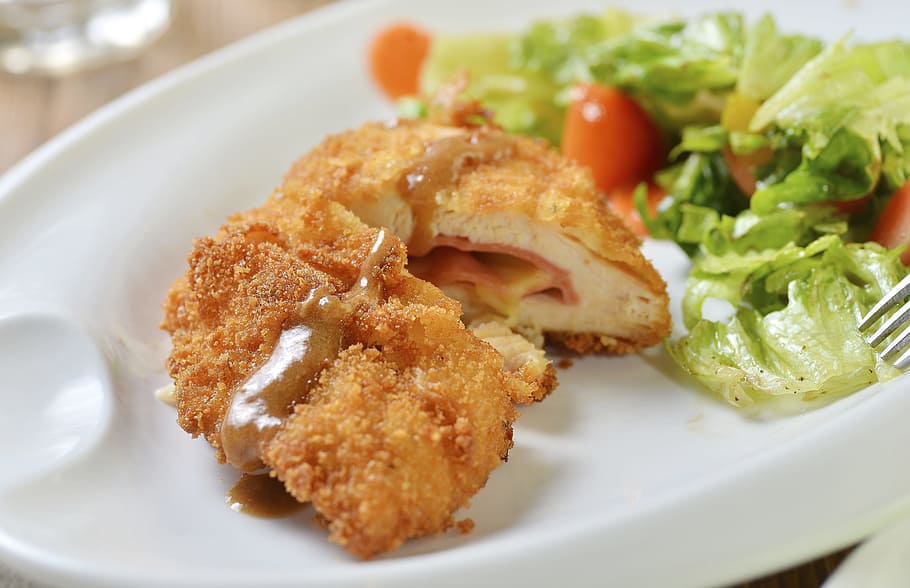 Food Photography, Cheese Fried Chicken, chicken cutlet, plate