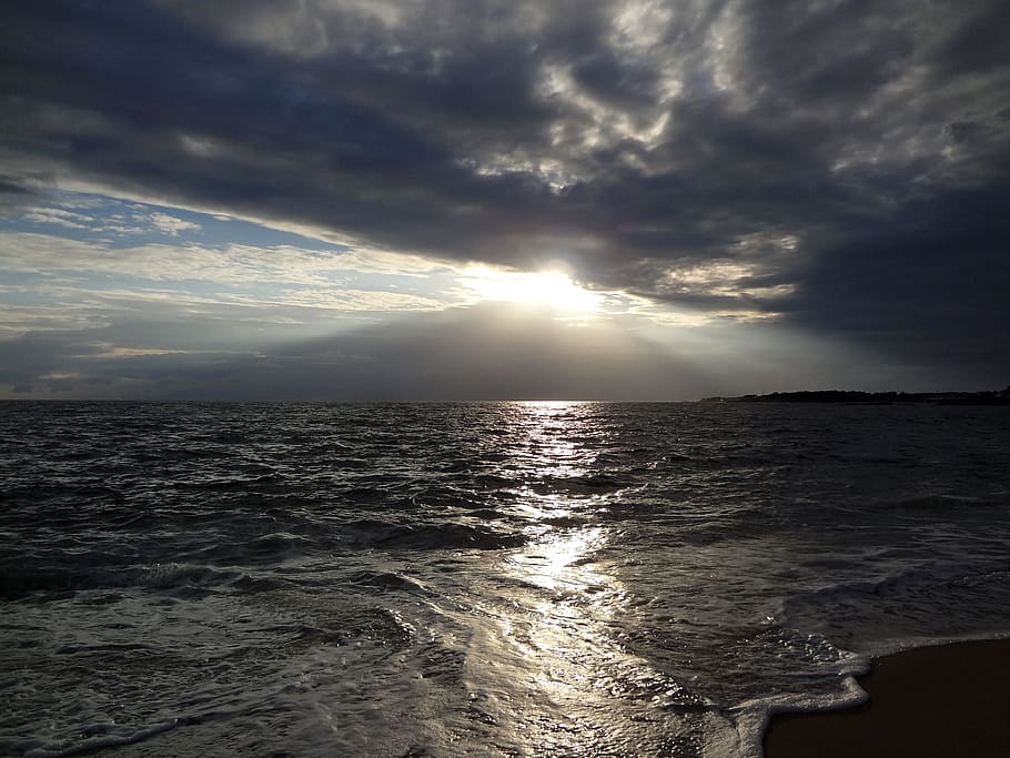 Clouds, Sun, Brittany, sky, selva marine, light effect, sea HD wallpaper