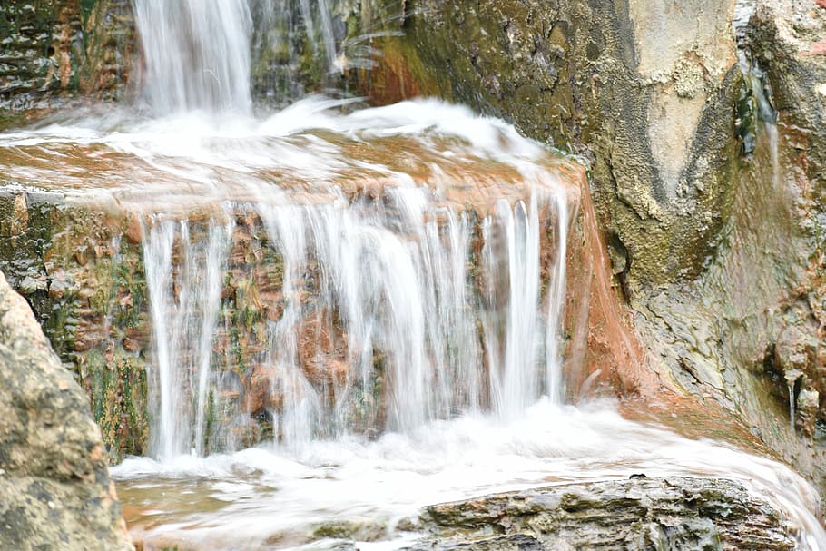 Water, Flowing, Rocks, waterfall, nature, rock - object, scenics HD wallpaper