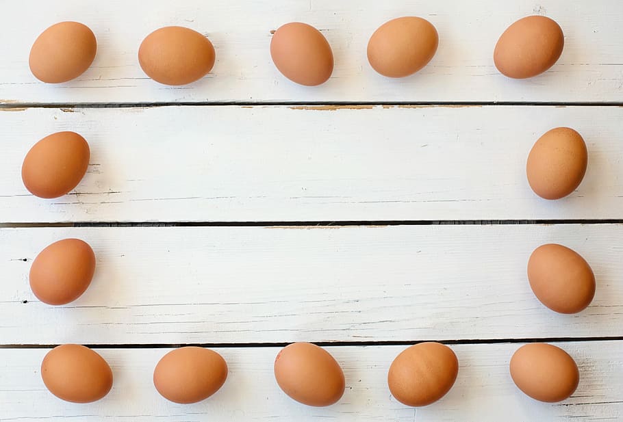 organic eggs on tablwe, cholesterol, healthy, egg yolk, white space HD wallpaper