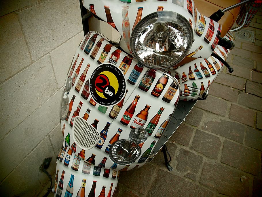 motorcycle, belgium, beer, light, high angle view, tile, flooring HD wallpaper