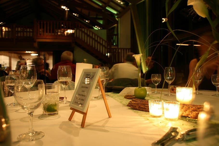 Restaurant, Table, Wedding, Decoration, light, romance, hotel HD wallpaper