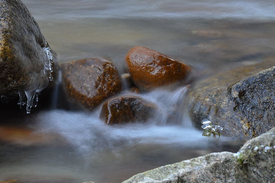 bach, cold, water, river, waters, stone, rock, rock - object HD wallpaper