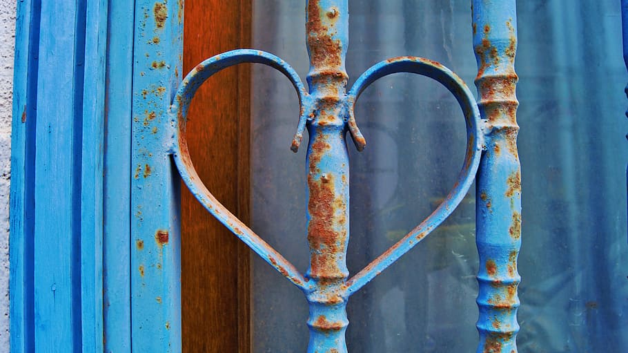 blue metal fence, Heart, Love, Affection, Romance, For You HD wallpaper