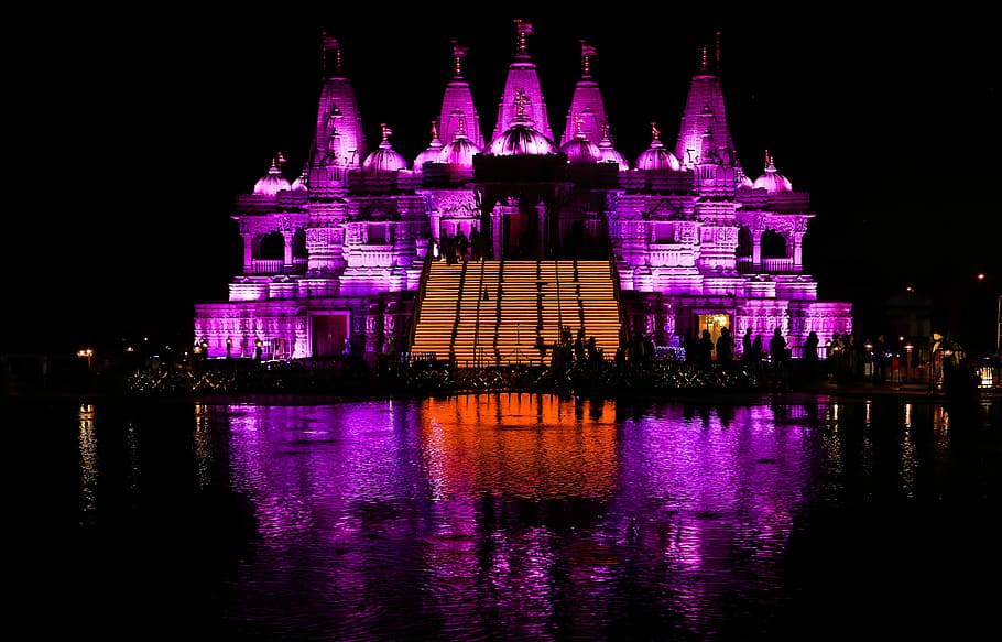 Diwali 2017, palace beside body of water, lights, pink, illuminated HD wallpaper