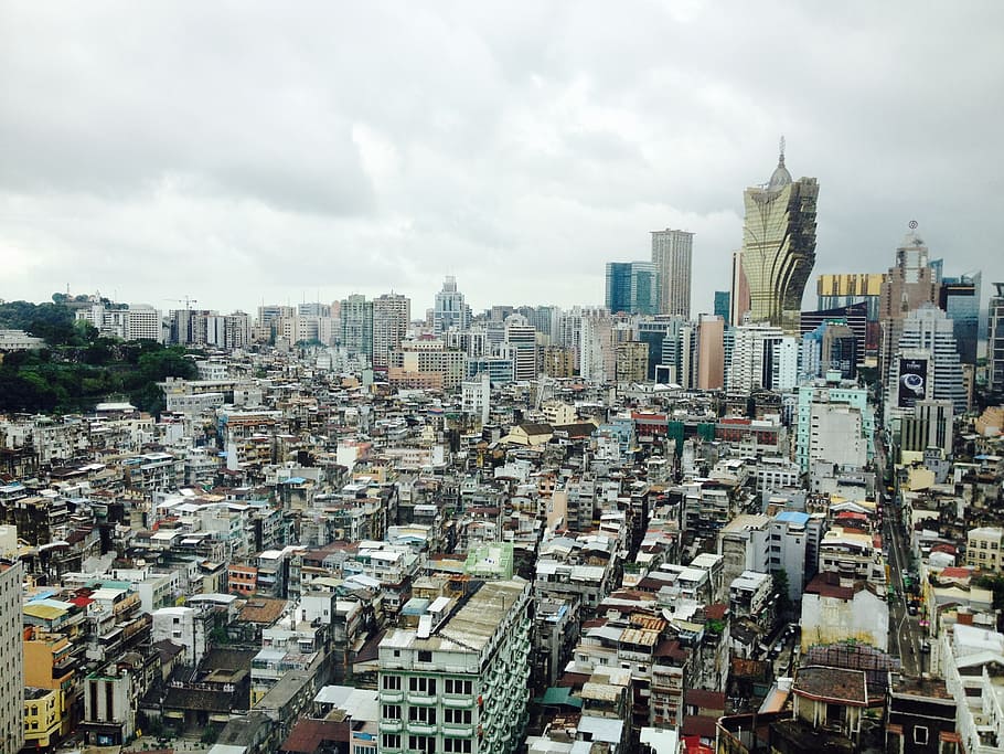 high-angle photography of city under nimbus clouds, macao, china, HD wallpaper