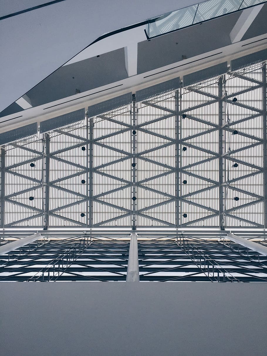 worm's-view photo of gray structure, gray concrete infrastructure HD wallpaper