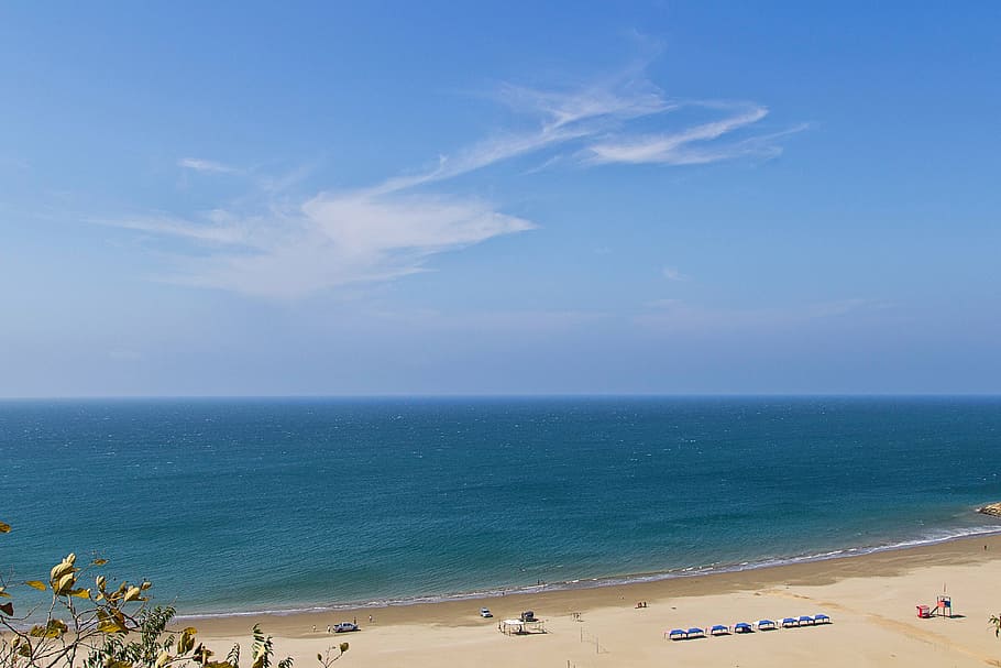 sea, ocean, water, wave, nature, sand, horizon, blue, sky, clouds HD wallpaper