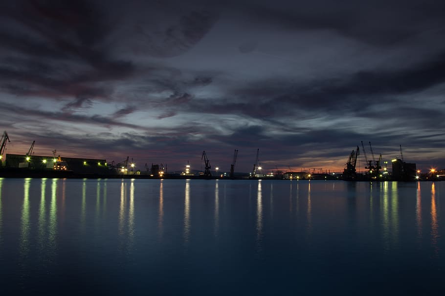 Port, Burgas, Harbor, Bulgaria, Sunset, port burgas, destination, HD wallpaper