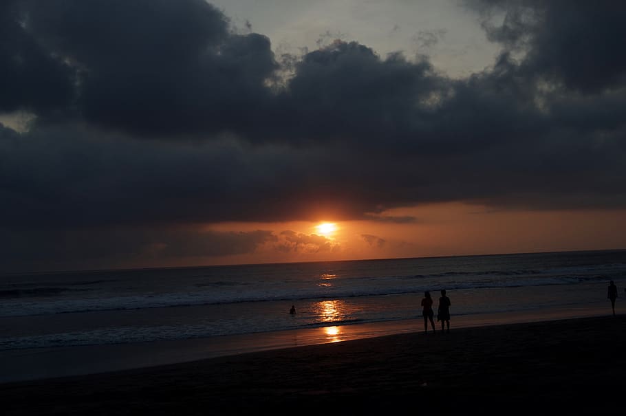 kuta, bali, indonesia, sun, sky, cloud - sky, beach, sea, land, HD wallpaper