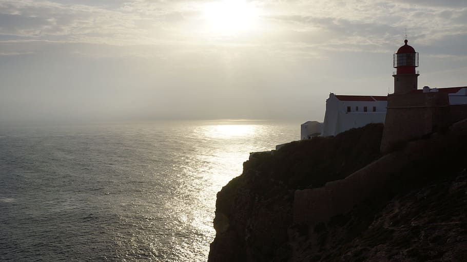 algarve, coast, lighthouse, sunset, portugal, sea, building exterior HD wallpaper