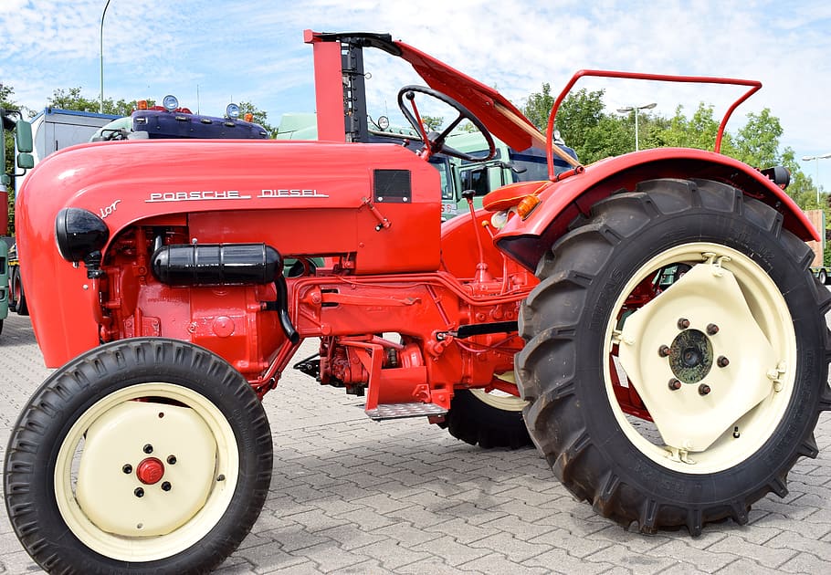 porsche, tractor, mow, oldtimer, restored, red nose, agriculture HD wallpaper