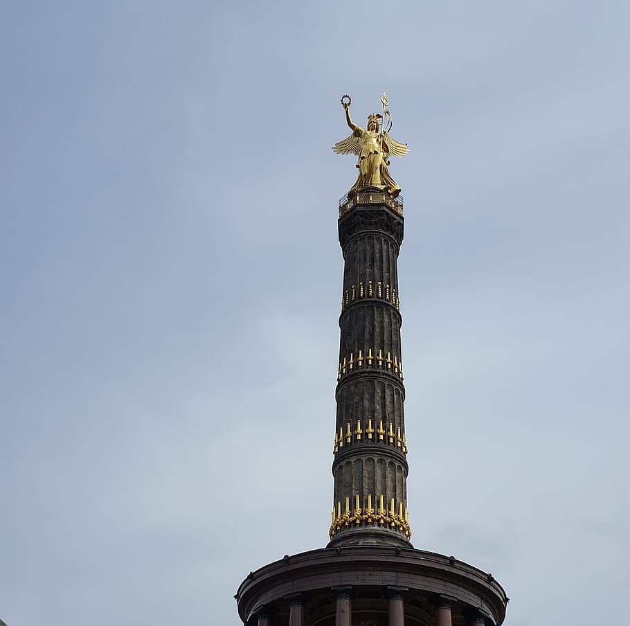 berlin, siegessäule, landmark, gold else, low angle view, sculpture, HD wallpaper