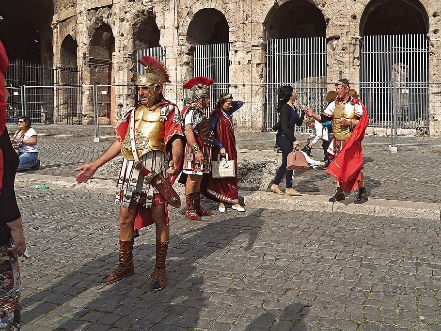 Gladiator on street, the legionnaires, guards, ice, ancient times