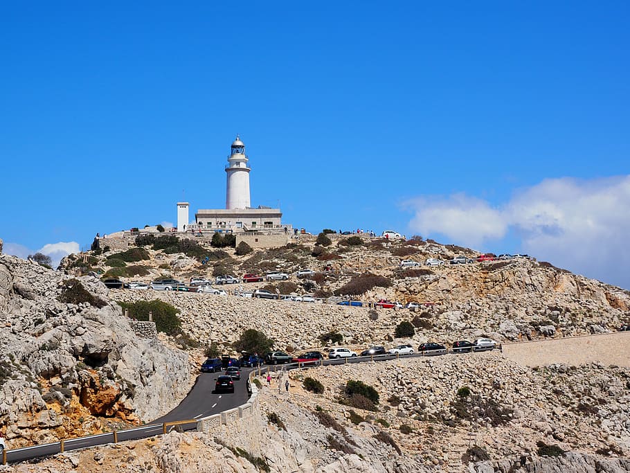 lighthouse on mountain, cap formentor, mallorca, northernmost point, HD wallpaper