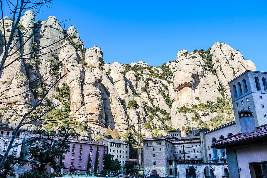 neighborhood during daytime, monastery, montserrat, mountain, HD wallpaper