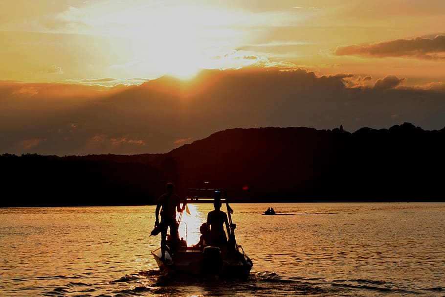 dlrg, sun, setting, sunset, boot, lifeboat, sky, mood, evening HD wallpaper