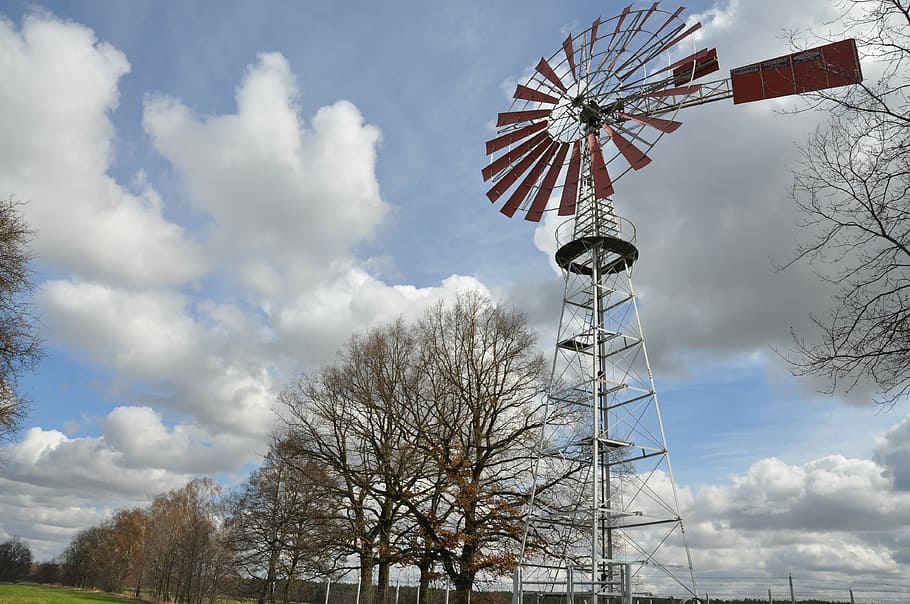 windmill, nature, old, sky, tree, cloud - sky, low angle view HD wallpaper