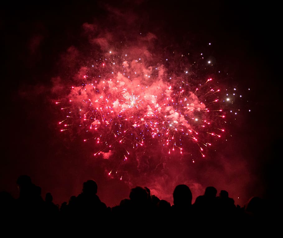 fireworks display in the sky, party, night, celebration, people HD wallpaper