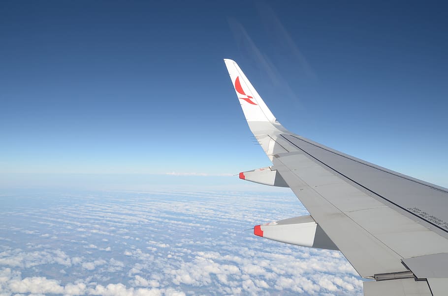 plane, wing, sky, air, ride, fly, stage length, trip, clouds HD wallpaper