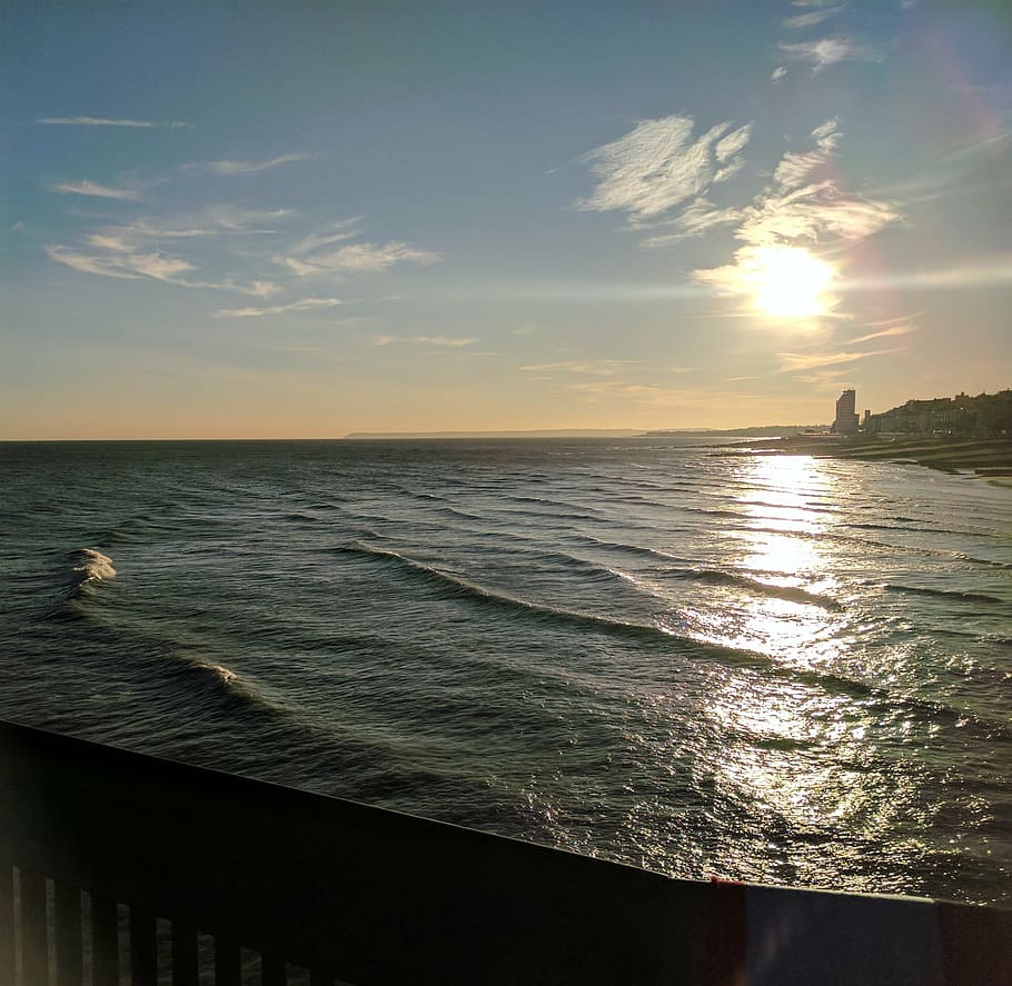 sea, water, waves, sunset, shore, sand, seaside, sky, horizon HD wallpaper