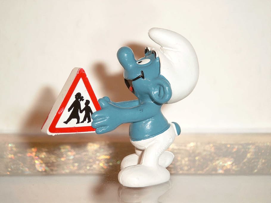 Smurf, Blue, Shield, Caution, Children, caution children, toy HD wallpaper