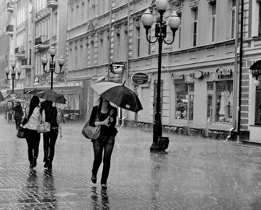 grayscale photo of people walking on street, moscow, arbat street HD wallpaper